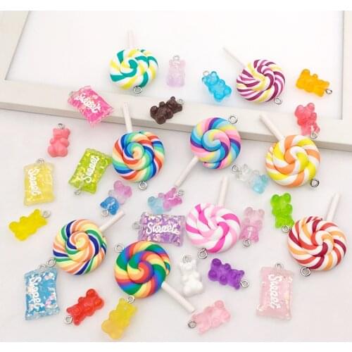 10Pcs Candy Color Charms Pendants Lollipop Bear DIY Jewelry Making Alloy Findings Accessory For Necklaces Earrings