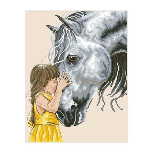 Higher Cotton Lovely Counted Cross Stitch Kit Little Kisses Girl and Horse Kiss 04760