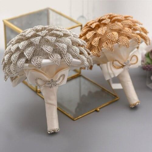 Luxury Gold Silver Crystal Flower Bouquet Wedding Flowers Decoration Elegant Bridal Bouquet Rhinestone Crystal Bouquet HF01