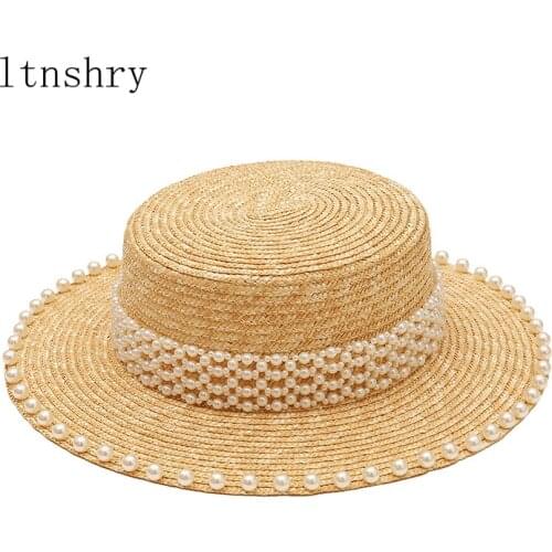 Fashion Women Natural Wheat Straw Hat Ribbon Tie 7cm Brim Boater Hat Derby Beach Sun Hat Cap Lady Summer Wide Brim Protect Hats