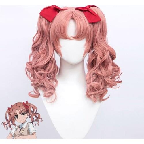 DIANQI Synthetic Hair Lolita Girl Ponytail with Short Curly Smoke Pink Hair Bangs Heat Resistant Party Cosplay Wig