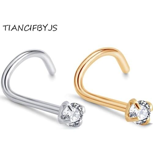 TIANCIFBYJS Tragus Piercing Zircon Screw Nose Stud Body Jewelry Wholesales Nose Ring Eyebrow Bar Helix Cartilage Earring Stud