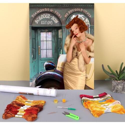 Woman Girl Printed Fabric 11CT Cross-Stitch Patterns Embroidery DMC Threads Handmade Painting Handiwork Knitting Package