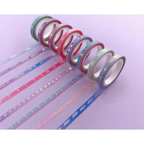 8pcs Silver Slim Washi Tape Weekly To Do List Decoration Scrapbooking Adhesive Masking Tape Gift Wrapped