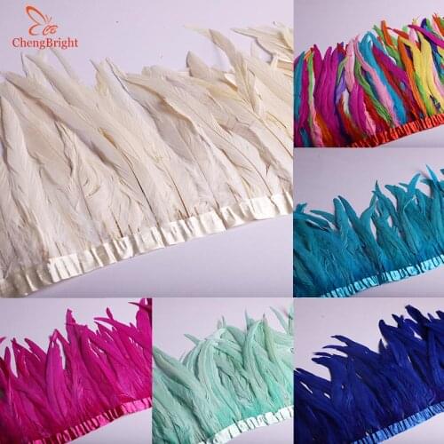 ChengBright 50Yards 12-14 inch Width Rooster Tail Feathers Trim Coque Feather Ribbon Dress Skirt Costumes Plumes Fringe Trim Diy