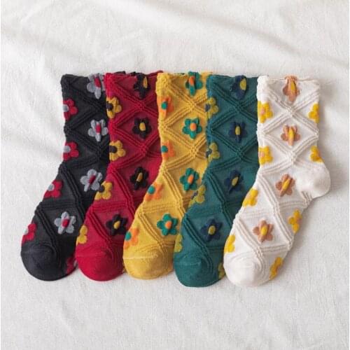 Yishine 10 Pairs Korean Sweet Flowers Autumn Winter Cotton Casual Socks Warm Women Streetwear Cute Funny Socks