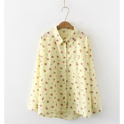 Women Spring New Long Sleeve Turn-down Collar Floral Print Cotton Loose Blouse Shirts Casual Tops Shirts Blusas