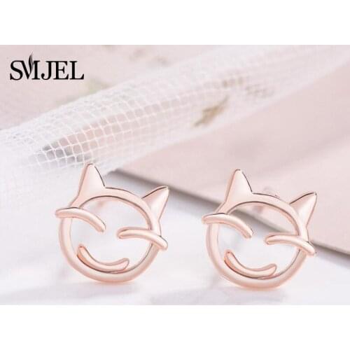 SMJEL Trendy Cute Cat Stud Earrings for Women Rose Gold Smile Faces Kitten Earring Jewelry Animal Studs