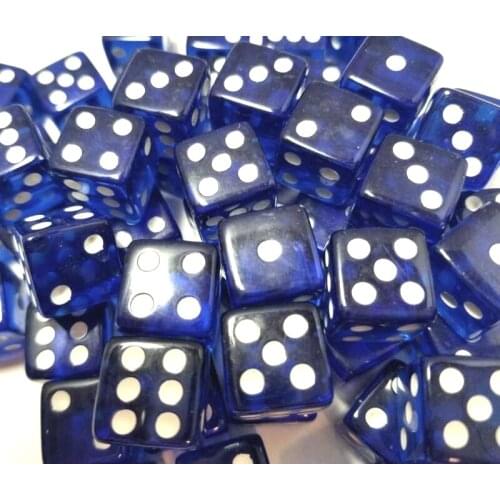 10 right-angle side transparent royal blue dice 16mm high quality acrylic 6-sided royal blue transparent dice set