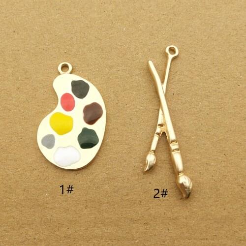 10pcs paintbrush and paint pallet enamel charm for jewelry making cute earring pendant bracelet necklace charms diy charm