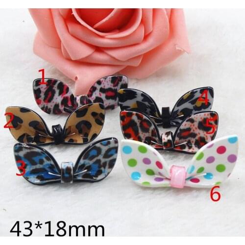 10pcs/lot DIY resin cabochons accessories planar resin bow with leopard print 43*18mm