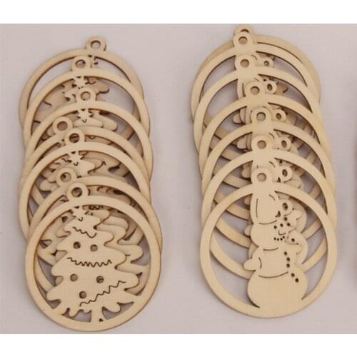 10Pcs Natural Wood Christmas Tree Pendant Hanging Ornament Snowflake Bell Xmas Party Decor Home Decoration