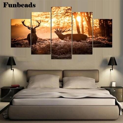 DIY Diamond Painting Modern animal art, forest deer at sunset diamond Embroidery 5d mosaic Diamond room decor5pcs FF3965