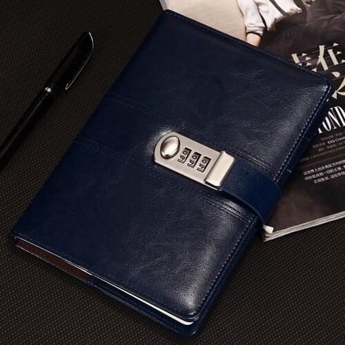 9 Kinds of Leather Password Notebook With Lock Bigger Size 21.8cmx17.8cm Writing Pads Lockable Notepad Diary With Gift Pen