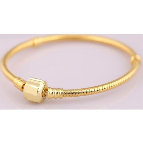 S925 Bracelet Bangle For Women Shine Round Clasp Girl Gift fit Lady Beads Charms Pendant