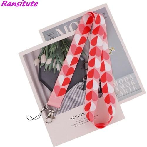 Ransitute R2123 Heart-shaped Keychain Tags Strap Neck Lanyards For Keys ID Card Pass Gym Phone USB Badge Holder DIY Hang Rope