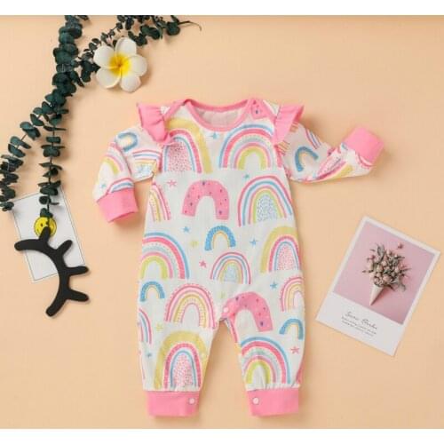 New Baby Girls Rompers Toddler Long Sleeves Autumn Winter Clothes Rainbow Printed Princess Bodysuit BABY Outfits Jumpsuits 0-12M
