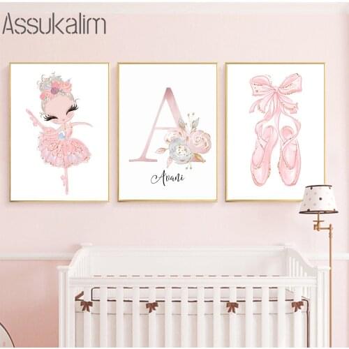Custom Name Canvas Painting Ballet Girl Posters Rainbow Print Nursery Wall Poster Nordic Wall Pictures For Girl Room Decor