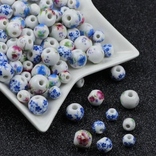 YHBZRET Big Hole Ceramic Beads Spacer 8/10/12MM Plum and Peony Porcelain Round Loose beads for Jewelry bracelets DIY Accessories
