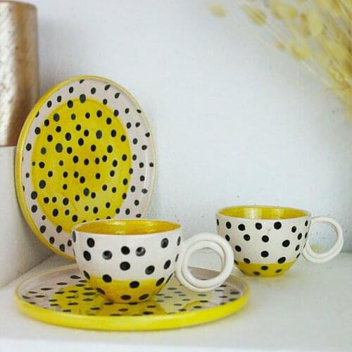 Handmade Design Wonders Figured Ceramic Set of 2 Espresso Cups Turkish Coffee Cup and Saucer Tea Mug Water Glass Cappuccino