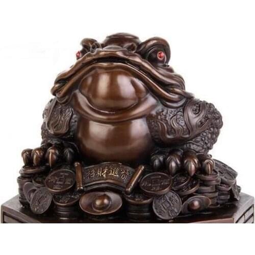 China Bronze Copper Feng shui Wealth Money Yuanbao Golden Toad Spittor Statue