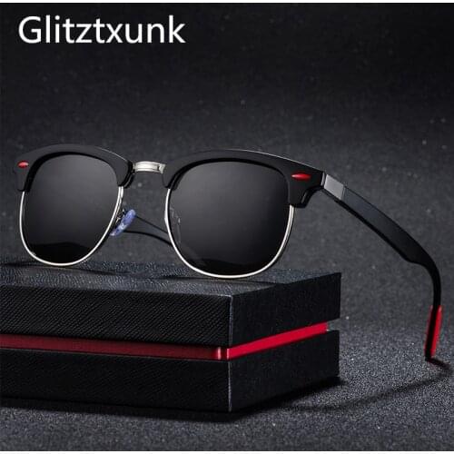 Glitztxunk Classic Polarized Sunglasses Men Women Retro Fashion Brand Designer Square Black Sun Glasses For Men Mirror UV400