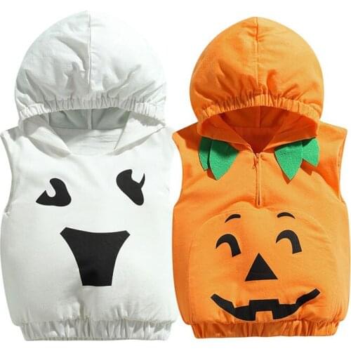 Toddler Baby’s Halloween Hooded Cosplay Costume Cartoon Printing Round Neck Sleeveless Pullover Tops Childrens Clothing Set