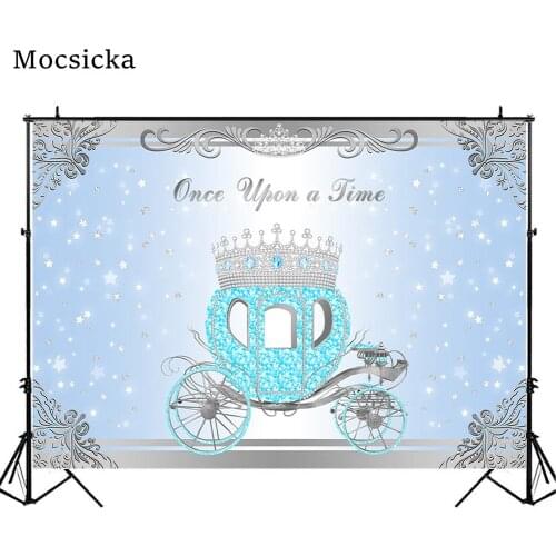 Mocsicka Baby Shower Decorations Backdrop Pumpkin Carriage Silver Crown Star Newborn Birthday Background Photo Studio Photocall