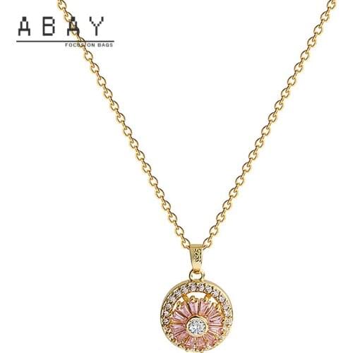 Fashion Pink Zircon Rotary Pendant Women New Simple Titanium Steel Temperament Star Ring Design Sense Clavicle Chain Wholesale