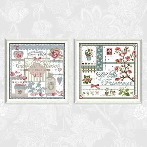 DIY Handwork Cross Stitch Kits Roses and Peach Blossoms Printed on Canvas 11CT 14CT Beginner Embroidery Sets Needlework