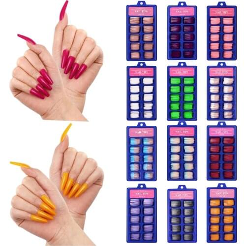 100 Pcs Coffin Fake Nails, False Nail Tips Beauty Tools UV Gel Manicure