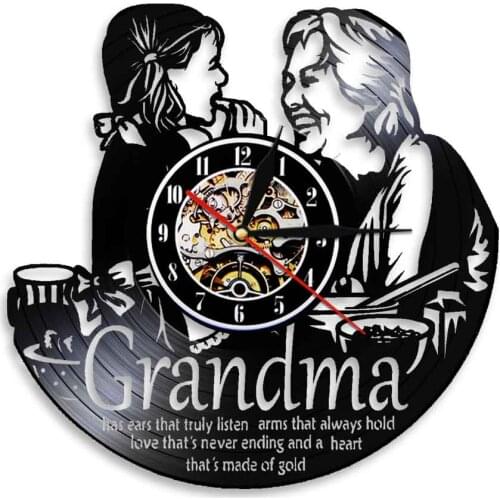 Grandmas Quote Wall Light Vintage Vinyl Record Wall Clock Modern Design Led Light Wall Watch Grandma Retro Home Decorative