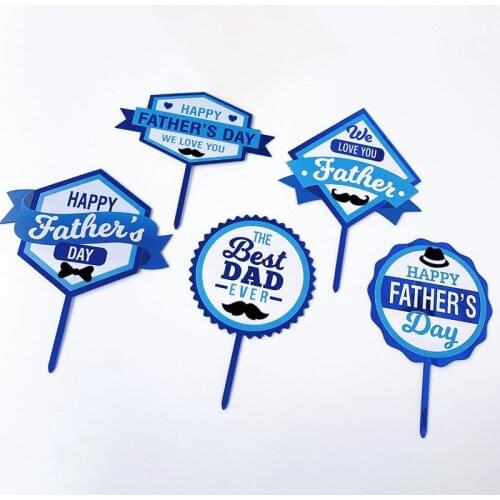 New Blue Fathers Day Acrylic Cake Toppers Daddy Birthday Cupcake Topper for Fathers Day Dad Birthday Party Cake Decorations