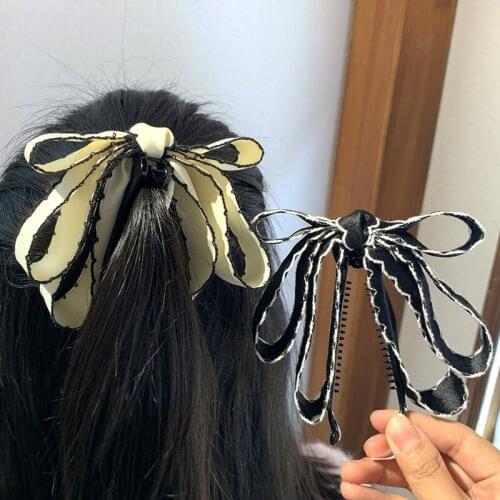 New Ribbon Bow Banana Clip Cute Pearl Hair Pins Lace Barrette Women Hair Accessories Fashion Solid Mesh Elegant Claw