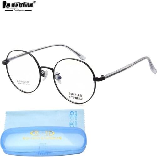 Retro Eyeglasses Frame Round Titanium Alloy Optical Glasses Frame Rui Hao Eyewear Concise Business Spectacles Prescription 9812