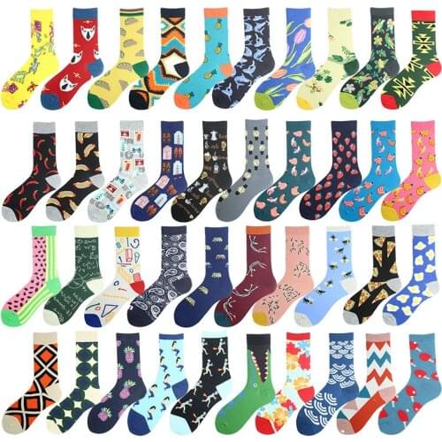 Creative Food Animal Funny Socks Cotton Geometric Fruit Strawberry Socks Men Novelty Skateboard Happy Socks Calcetines Hombre