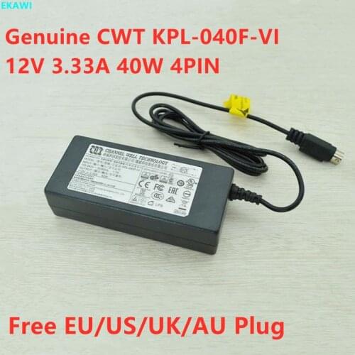 Genuine 12V 3.33A 40W 4PIN CWT KPL-040F-VI KPL-040F AC Adapter For HIKVISION Video Recorder Power Supply Charger