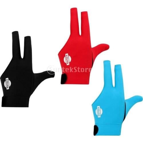 3-Finger Professional Stretchy Breathable Sweat Absorbing Left Hand Snooker Glove Pool Cue Billiard Glove Blue Red Black