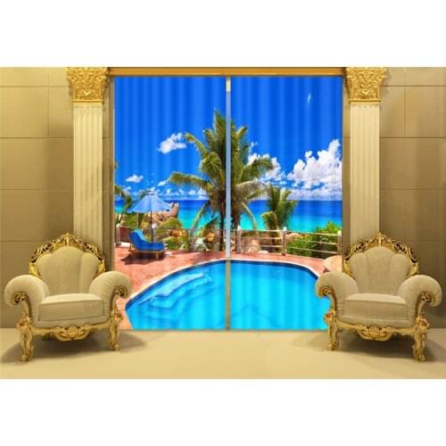 Seaside scenery 3D Blue Blackout Window Curtains For Living room Bedding room Hotel/Office Curtain Drapes Cortinas para sala