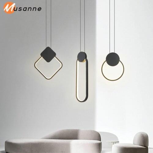 Simple LED chandelier, with long adjustable light, white and black square high ceiling chandelier, used for bedside restaurant d