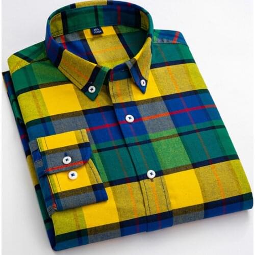Plaid Shirt Pure Cotton Oxford Casual Long Sleeve Shirt Mens Fashion Clothing Trends Button Down Shirts for Men Korean Clothes