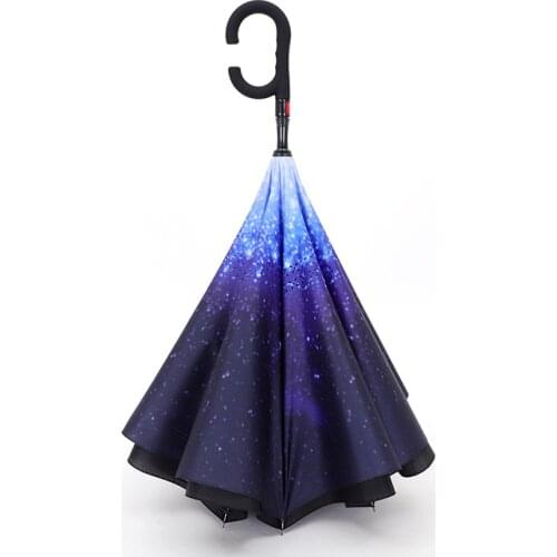C Handle Automatic Open Reverse Folded Umbrella Sun Rain Car Semi-automatic Umbrella Double Layer Anti UV Self Stand Parapluie