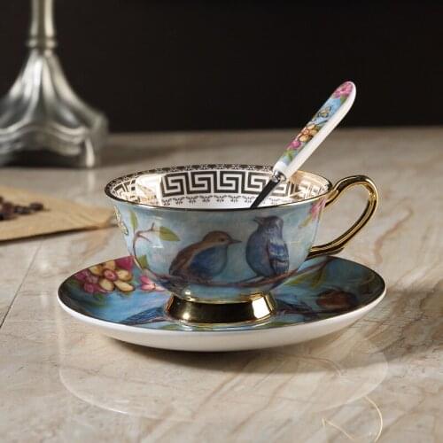 Blue Luxury Afternoon Coffee Cup Coffee Cup European Bone China Royal Coffee Cup Creative Retro Gold Tea Cup and Saucer Set D6D