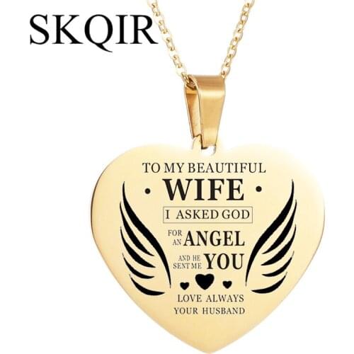 SKQIR Heart Charms To My Beautiful Wife My Angel Stainless Steel Necklaces & Pendants for Women Chain Love You Always Necklace