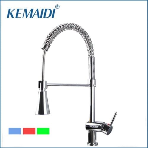KEMAIDI Kitchen Faucets Torneira 360 Swivrl for Two Sink LED Light Swivel Chrome Basin Sink Water Tap Vessel Faucets,Mixer Taps