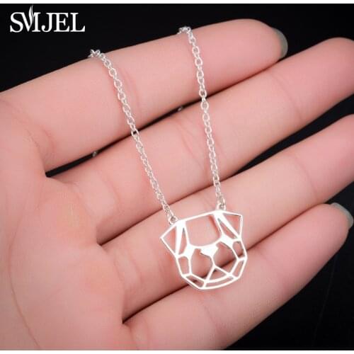 SMJEL Dog Pet Jewelrys Fashion Origami Pug Head Pendant Necklace for Women Accessories Courage Gifts Men Dropshipping