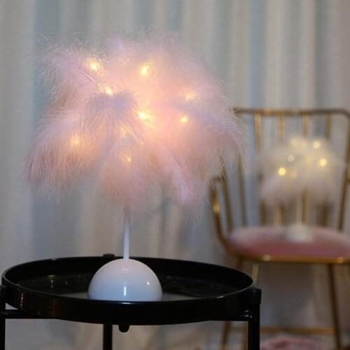 LED Night Light Romantic Feather Lampshade LED Lights Table Lamp for Living Room Bedroom Bedside Lamp Reading Sleeping LED Lamp