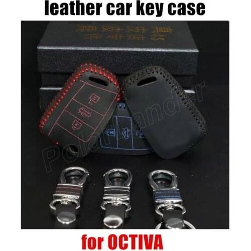 Only Red factory price Hand sewing DIY car key case cover car styling Genuine quality leather fit for SKODA OCTIVA