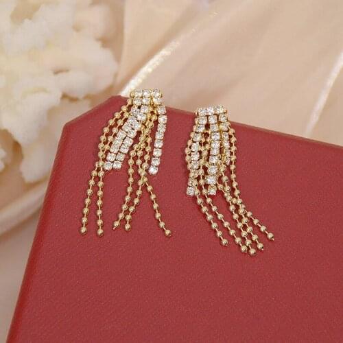 Bohemia Exquisite Long Design Tassel Bead Earring for Women AAA Cubic Bling Zirconia CZ Temperament Stud Earrings Accessories