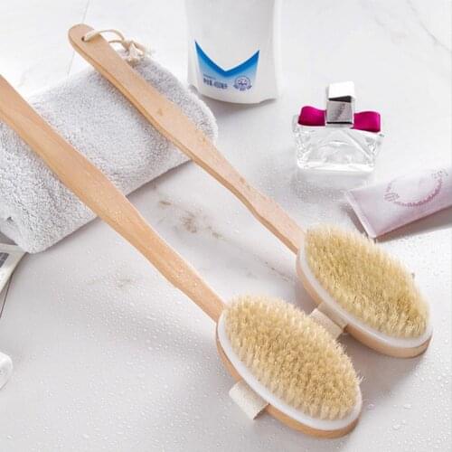 Bathroom Body Brushes Long Handle Bath Natural Bristles Brushes Exfoliating Massager With Wooden Handle Dry Brushing Shower Tool